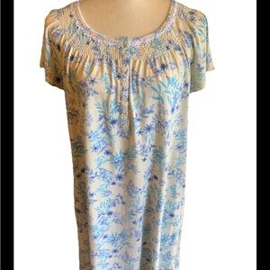 ARIA Collection Nightgown Womens Medium Yellow Blue Floral Smocking W Lace